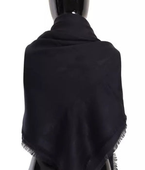 Dolce &amp; Gabbana Black Solid Silk Wool Fringe Wrap Scarf