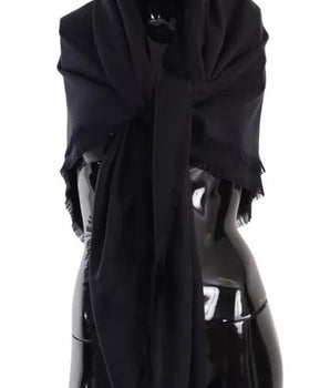 Dolce &amp; Gabbana Black Solid Silk Wool Fringe Wrap Scarf