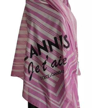 Dolce &amp; Gabbana Pink White Striped Cotton Wrap Shawl Scarf