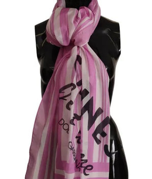 Dolce &amp; Gabbana Pink White Striped Cotton Wrap Shawl Scarf