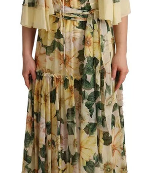 Dolce &amp; Gabbana Multicolor Silk Floral Print Long Maxi Dress