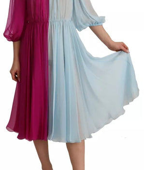 Dolce &amp; Gabbana Fuchsia Light Blue Silk Two Tone Midi Dress