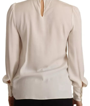 Dolce &amp; Gabbana Off White Silk Long Sleeve Turtle Neck Top