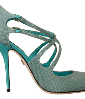 Dolce &amp; Gabbana Blue Glittered Strappy Heels Sandals Shoes