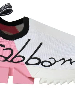 Dolce &amp; Gabbana Pink White Logo Sorrento Sneakers Shoes