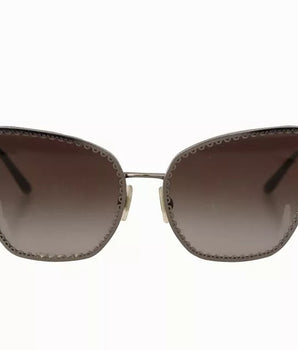 Dolce &amp; Gabbana DG2212 Black Silver Oval Metal Frame Lace Logo Sunglasses