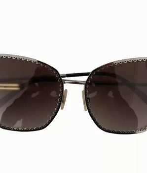 Dolce &amp; Gabbana DG2212 Black Silver Oval Metal Frame Lace Logo Sunglasses