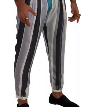 Pantalones cónicos de seda a rayas azules de Dolce &amp; Gabbana