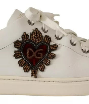 Dolce &amp; Gabbana White Leather Heart Low Top Casual Sneakers Shoes