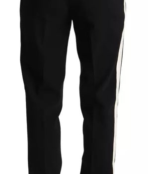 Dolce &amp; Gabbana Black White Stripes Wool Tapered Pants