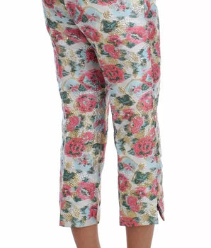 Dolce &amp; Gabbana White Pink Floral Brocade Pants
