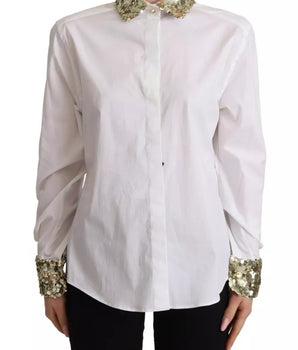 Camisa Dolce &amp; Gabbana de algodón blanco con cuello y lentejuelas de manga larga