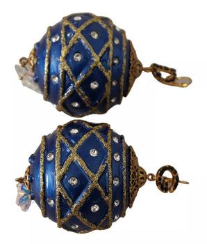 Pendientes de gancho con cristales y bola navideña azul de latón dorado de Dolce &amp; Gabbana