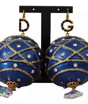 Pendientes de gancho con cristales y bola navideña azul de latón dorado de Dolce &amp; Gabbana