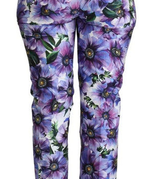 Pantalones cónicos de algodón con estampado floral morado de Dolce &amp; Gabbana