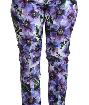 Pantalones cónicos de algodón con estampado floral morado de Dolce &amp; Gabbana