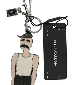 Llavero con insignia de pescador de cuero negro de Dolce &amp; Gabbana