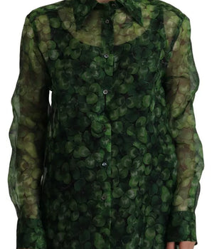 Blusa de manga larga con cuello y estampado de trébol verde de Dolce &amp; Gabbana