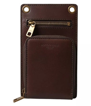 Cartera con correa para el cuello y logotipo y cremallera de piel de becerro marrón de Dolce &amp; Gabbana