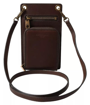 Cartera con correa para el cuello y logotipo y cremallera de piel de becerro marrón de Dolce &amp; Gabbana