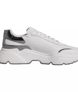 Dolce &amp; Gabbana White Silver DAYMASTER Leather Sneakers Men Shoes