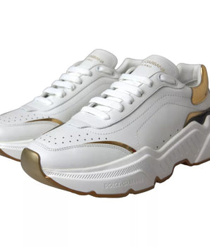 Dolce &amp; Gabbana White Gold DAYMASTER Leather Sneakers Men Shoes