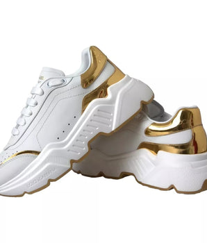 Dolce &amp; Gabbana White Gold DAYMASTER Leather Sneakers Men Shoes