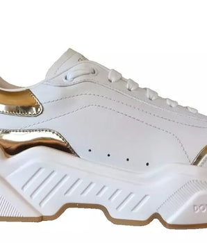 Dolce &amp; Gabbana White Gold DAYMASTER Leather Sneakers Men Shoes