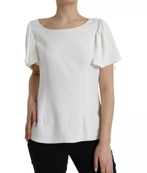 Dolce & Gabbana White Viscose Round Neck Short Sleeves Top