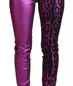 Vaqueros ajustados de algodón con estampado de leopardo morado de Dolce &amp; Gabbana