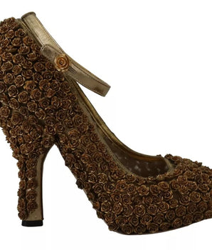 Zapatos de tacón con rosas doradas adornadas de Dolce &amp; Gabbana