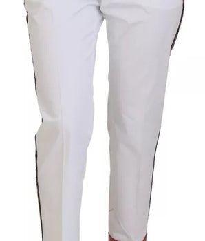 Dolce &amp; Gabbana White Jacquard Cotton Blend Mid Waist Pants