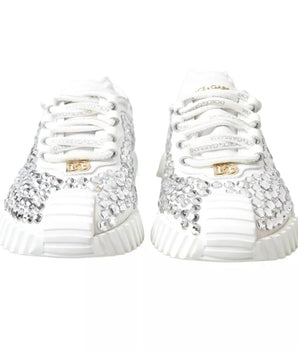 Dolce & Gabbana White NS1 Canvas Leather Embellished Sneakers Shoes