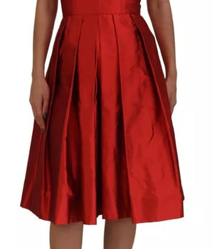 Vestido midi plisado de satén y seda rojo de Dolce &amp; Gabbana