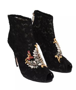 Botines de tacón de aguja con encaje de cristales negros de Dolce &amp; Gabbana