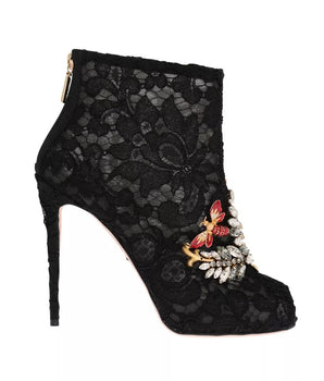 Botines de tacón de aguja con encaje de cristales negros de Dolce &amp; Gabbana