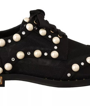 Zapatos planos formales con cordones y joyas de Dolce &amp; Gabbana en negro
