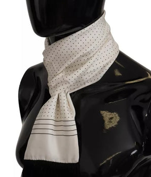 Dolce &amp; Gabbana White Polka Dots Pattern Silk Fringes Wrap Scarf