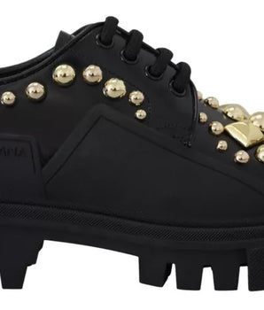 Dolce &amp; Gabbana Zapatos Derby estilo trekking de cuero negro con adornos