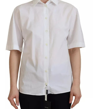Camisa de manga corta con botones delanteros de algodón blanco Dolce &amp; Gabbana