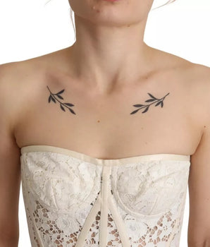 Dolce &amp; Gabbana White Strapless Floral Lace Cropped Bustier Top