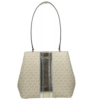 Michael Kors Medium Pratt Bucket Shoulder Bag Purse Pale Gold/Cream
