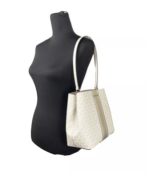 Michael Kors Medium Pratt Bucket Shoulder Bag Purse Pale Gold/Cream