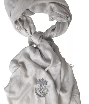Dolce & Gabbana Gray Cashmere Wrap Shawl Fringe Scarf