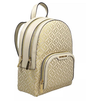 Michael Kors Jaycee Medium Zip Pocket Backpack Bag Cream Gold