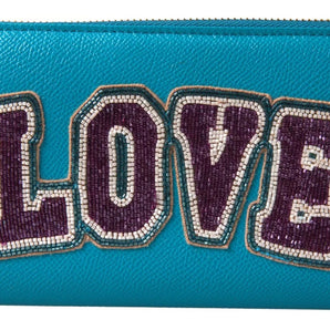 Dolce & Gabbana Wallet Light Blue LOVE Leather Zip Around Continental