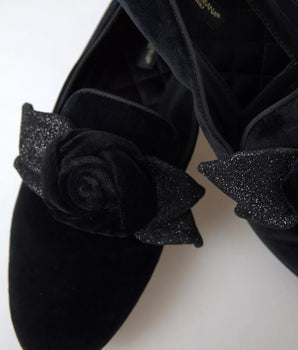 Zapatos planos de terciopelo negro con lazo de Dolce &amp; Gabbana Young Queen