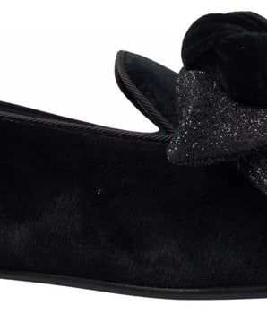 Zapatos planos de terciopelo negro con lazo de Dolce &amp; Gabbana Young Queen