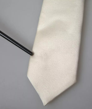 Dolce &amp; Gabbana Off White Satin Silk Classic Men Necktie