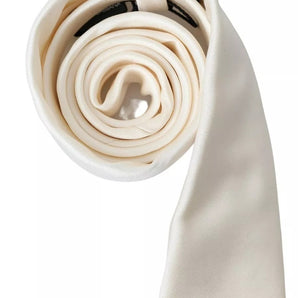 Dolce &amp; Gabbana Off White Satin Silk Classic Men Necktie